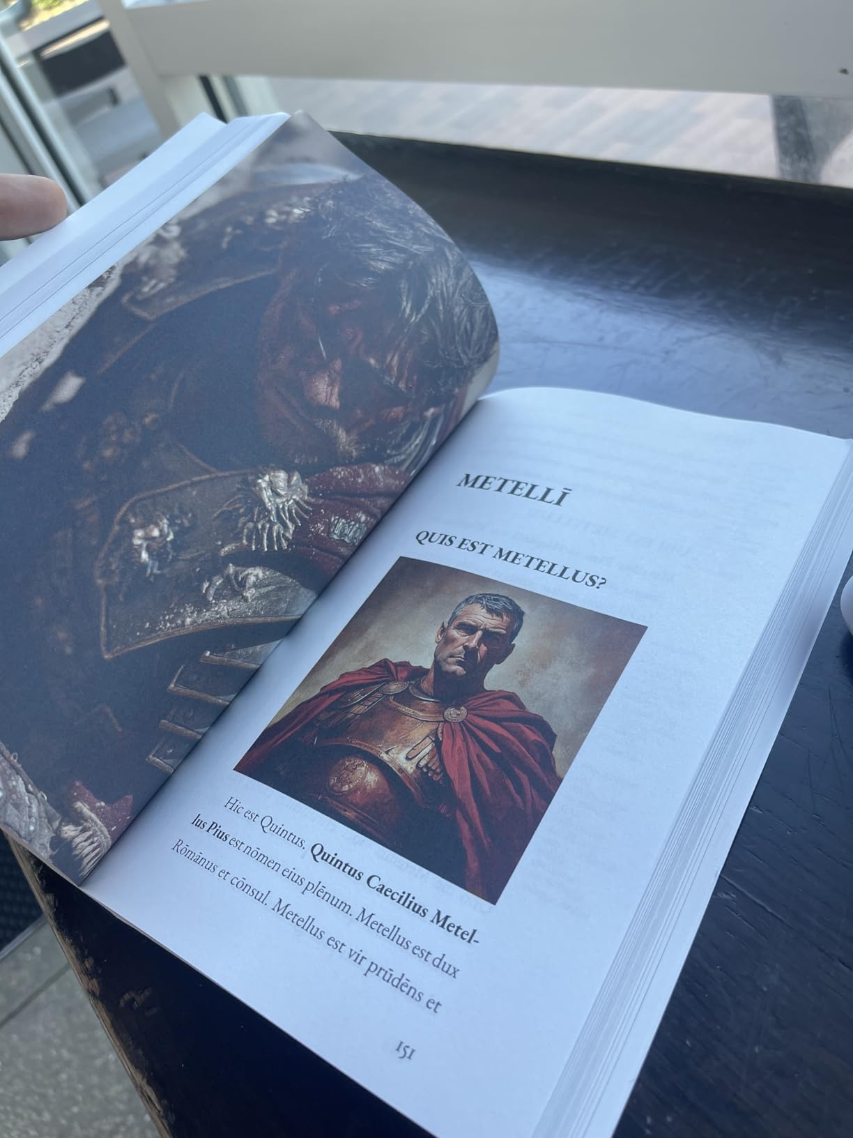 Reader photo of an open Strategemata paperback showing the Metelli chapter